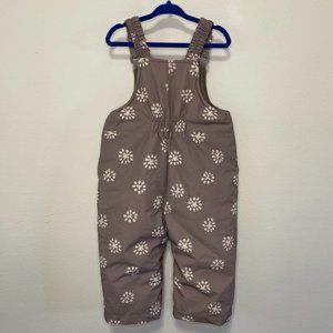 Zara Kids Gray Flower Print Zip Up Overall Snowpants Snowsuit